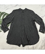 J Jill Tunic Top Size M Black White Plaid Button Back Long Sleeve Collared - $36.54 CAD