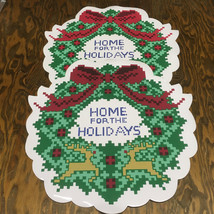 Vintage place mats home for the holidays pixel wreath vinyl placemat set - $19.75