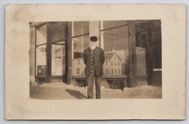 RPPC Hayti South Dakota Gentleman Posing At Main Street Storefront Postcard T27 - £15.88 GBP