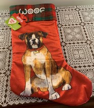 ASPCA Dog Christmas Stocking  Boxer WOOF Design Red Velvet NWT Gift  Bra... - $11.44