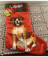 ASPCA Dog Christmas Stocking  Boxer WOOF Design Red Velvet NWT Gift  Bra... - £9.11 GBP