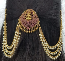 Gold Plated Indian Bridal Bollywood Style Hair Pin Juda Clip Temple Jewelry Set - £61.11 GBP