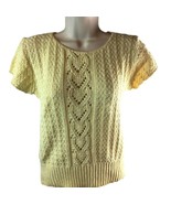 Yellow Sweater Knit Maven Tight Knit Light Weight Short Sleeve Small Top u - £25.67 GBP