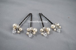 Hair Clips, Set of 4 bobby clips, Pearls crystals clips, Wedding hair accessory - £20.73 GBP