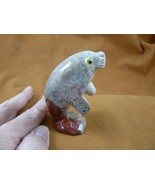 Y-MAN-402) Gray white red Manatee figurine stone gemstone SOAPSTONE PERU... - $36.17 CAD