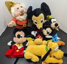 Lot of 6 Vtg Official Disney Mickey Mouse, Goofy &amp; Pluto, Doc Dwarf Plush Toys - £22.12 GBP