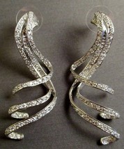 Vintage Rhinestone Silver Swirl Earrings  - £15.65 GBP