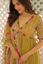 Anarkali India Pakistani Women Shalwar Kameez Alia Cut Suit Green Peach Sky blue - £39.27 GBP