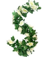 Muyg 2 Pack Artificial Rose Vine Garland White Fake Roses Plants Flowers... - $37.97