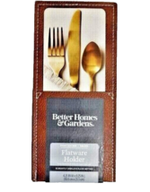 Flatware Holder Brown Faux Leather Stitching 2-Pc Polyester Rustic Kitch... - $26.97