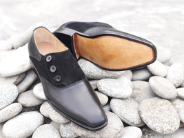 Stylish Handmade Men&#39;s Black Wing Tip Button Shoes, Leather Suede Designer Shoes - £115.89 GBP+