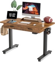 Fezibo Adjustable Height Electric Standing Desk With Double Drawer, 55 X 24 - £265.85 GBP