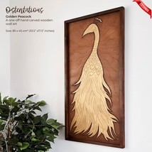Elegant Golden Peacock Hand Carved Wooden Wall Art Decoration - A Perfect Backdr - £318.86 GBP