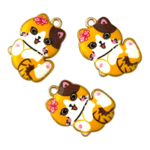 10 pcs Cat Charms Retro Gold Enamel Bead Drops Art Jewelry DIY Findings 22x17mm - $4.99