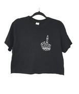 Gildan Womens Medium T Shirt Black Cropped Skeleton Middle Finger - $14.36