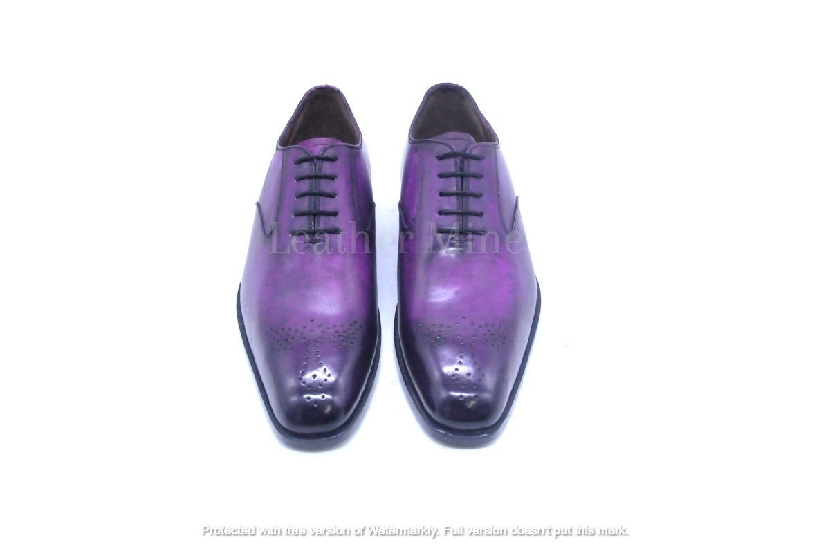 Men's Handmade Purple Patina Leather Oxfords Formal Custom Made Shoes