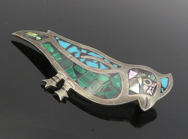 MEXICO 925 Silver - Vintage Malachite Abalone &amp; Turquoise Brooch Pin - BP3287 - £42.59 GBP