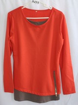 ORANGE BROWN COTTON LONG SLEEVE LAYERED TOP SZ M #8455 - $9.90