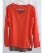 ORANGE BROWN COTTON LONG SLEEVE LAYERED TOP SZ M #8455 - $9.90