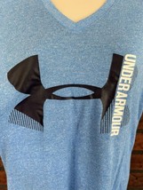 Under Armour Threadborne Shirt Small Short Sleeve Blue V-Neck Top Heatgear Gym - $3.80