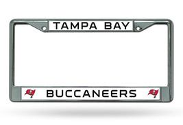 NFL Tampa Bay Buccaneers Chrome License Plate Frame Thin Black Letters - £12.73 GBP