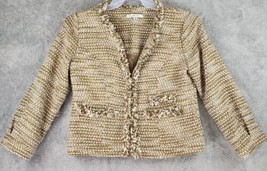 Cabi Jacket Womens Small Brown Tweed Gold Metallic Business Casual Crop Blazer - £26.58 GBP