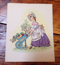 Vtg 1940s Brownie Colonial Little Girl Fruit Farmer Summer Blank Greetin... - $24.99
