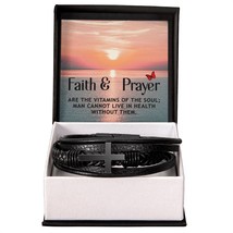 Faith and Prayer Men&#39;s Stainless Steel &amp; Vegan Leather Cross Bracelet - Vegan L - £34.23 GBP+