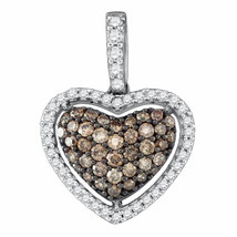 10k White Gold Round Brown Diamond Heart Pendant 3/8 - £287.61 GBP