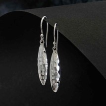 Sterling Silver Hammered Oval Dangle Earrings 40x6mm - £31.52 GBP