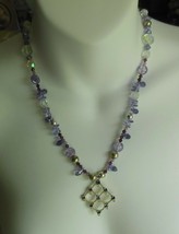 Crystal Rhinestone Purple Glass Bead Pendant Necklace - £36.61 GBP