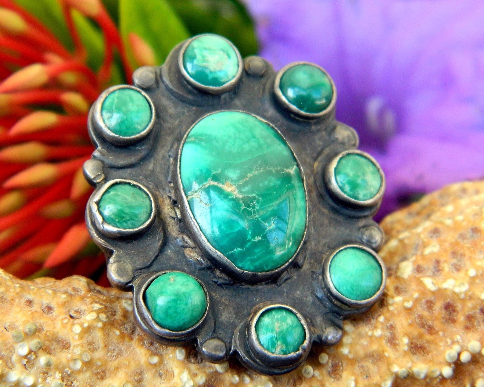 Primary image for Vintage Turquoise Sterling Silver Cluster Ring 4 ½ Snake Southwestern