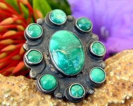 Vintage Turquoise Sterling Silver Cluster Ring 4 ½ Snake Southwestern - £153.88 GBP