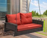 Wicker Hanging Porch Swing Chair Outdoor Brown Rattan Patio Swing Lounge... - $222.99