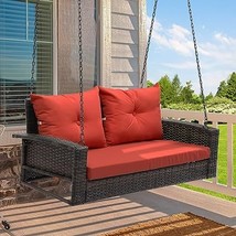 Wicker Hanging Porch Swing Chair Outdoor Brown Rattan Patio Swing Lounge... - $222.99