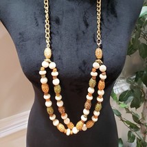Womens Fashion Faux Ivory Carvings Beads Long Collar Necklace with Lobster Clasp - £23.68 GBP