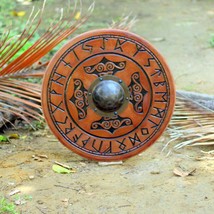 Shield Viking Wooden Medieval Round Norse 24 Battle Armor Warrior Handmade Gift - £142.03 GBP