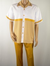 Men MONTIQUE 2pc Walking Leisure Suit Matching Set Short Sleeves 2212 Gold white - £31.79 GBP