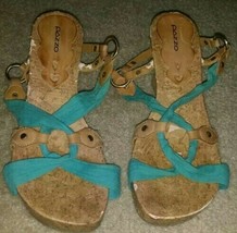 Ladies Pazzo Teal Green Strappy Silky Fabric Cork Heel Sandals Shoes》Siz... - $18.80