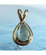 14K Yellow Gold Pear Cut Blue Aquamarine Pendant - $1,390.57 MXN