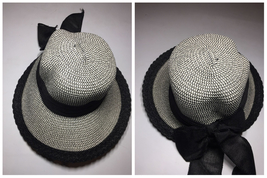 Women&#39;s Black Bow Straw Natural Packable Cloche Floppy Summer Sun Hat - ... - £31.96 GBP