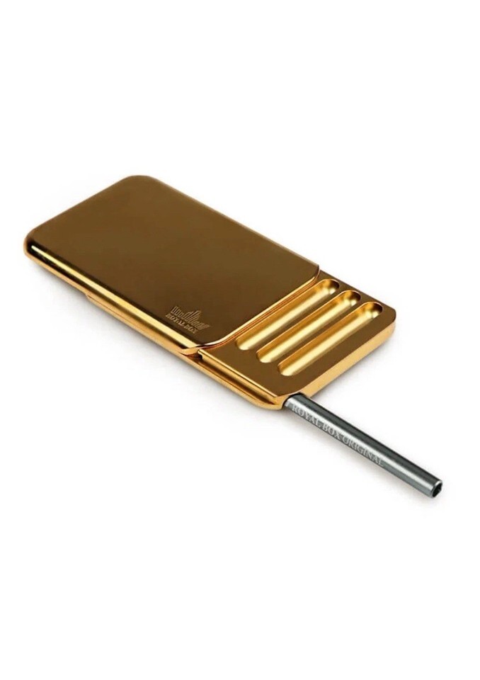 8 Slot Royal Box 24K Gold Plated Luxury Snuff Box w/ Built In 3” Metal Straw Item image 3