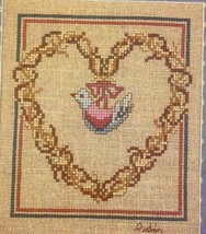 MPR Needlepoint Grapevine Heart with Bird Partially Finished Vintage 1985 - £15.18 GBP