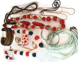 Vintage To Mod Costume Jewelry Lot Boho Mod Retro 12 Pieces A-102 Red Blue - £14.20 GBP