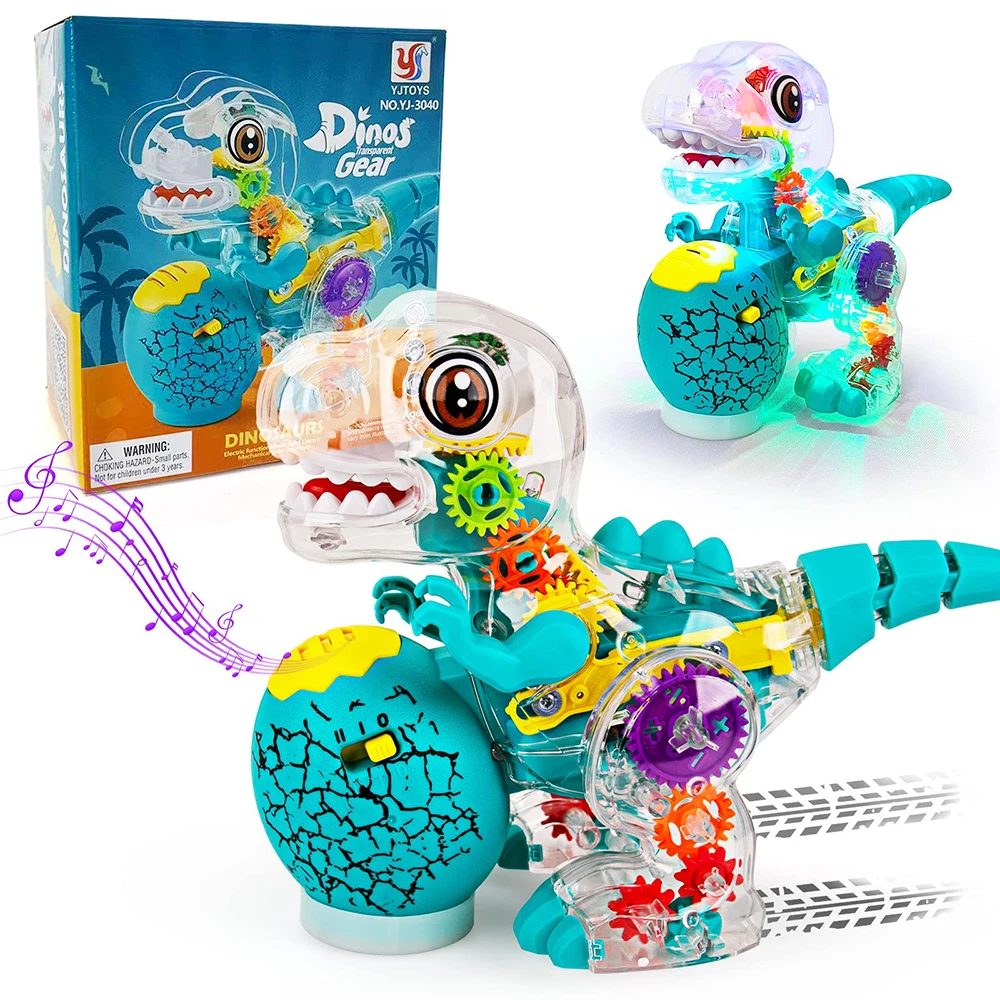 Electric Transparent Gear Dinosaur Toy Model Music Luminous Universal Walking - £23.99 GBP