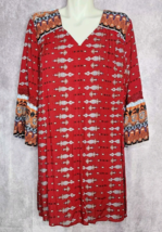 Umgee Dress Womens Size Large Red Maroon V-neck Shift Tunic Bell Sleeve ... - $24.99