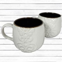 Starbucks Casi Cielo Coffee Mugs 12 oz. White Embossed Floral Bronze Interior - £21.19 GBP