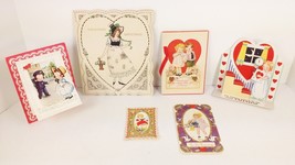 Lot of 6 Vintage Valentines Day Cards Stand up Carrington Fabric Dimensonal - £23.64 GBP