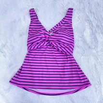 LL Bean Swim Bra Tankini Purple Blue Striped Soft Cups Halter Swimwear Womens 12 - £27.58 GBP