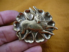 (b-bun-1) Bunny wild rabbit little Foo Foo hopping hare oval brass pin pendant - £15.43 GBP